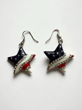 Patriotic Star Dangle Earrings in Red, White & Blue